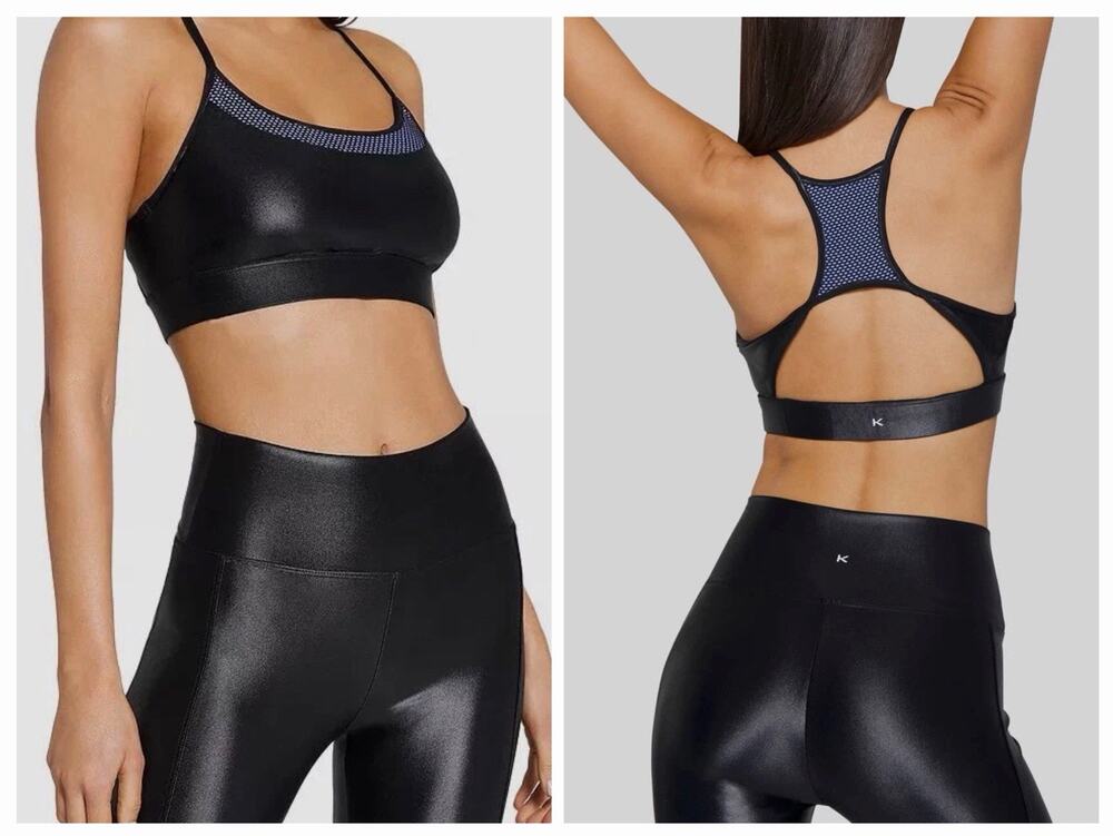 NWT Koral Pacifica Infinity Sports Bra •S• High Shine Black Gloss Strappy $79
